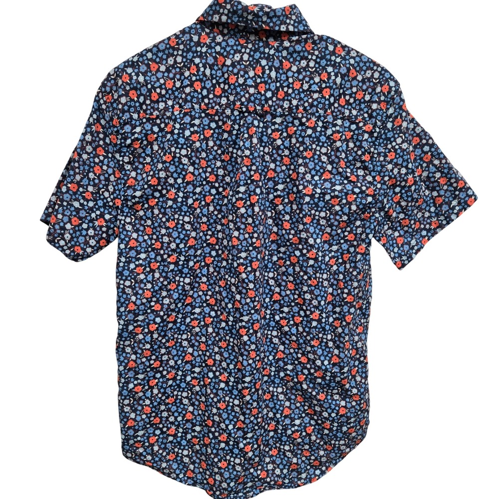 Free Assembly Mens Small Navy Blue Floral Cotton Linen Short Sleeve Button Down - Picture 3 of 9